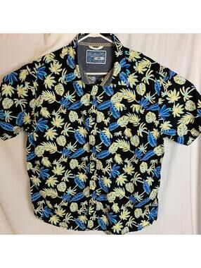 Huntington Beach Club Mens Size 2XL Button Front Shirt Hawaiian Aloha Black Palm